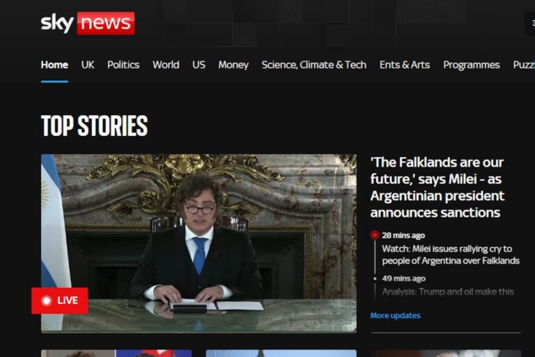 Malvinas en el discurso de Milei: Sky News pone el foco en el petróleo, Trump y la geopolítica prensa britanica
